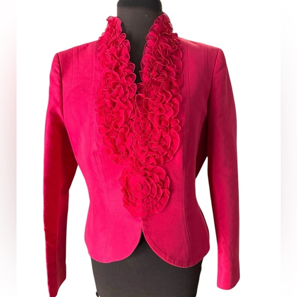 Escada Raspberry Pink Ruffle Front Blazer Silk Lined Jacket 40 US Size 10 - Picture 4 of 9